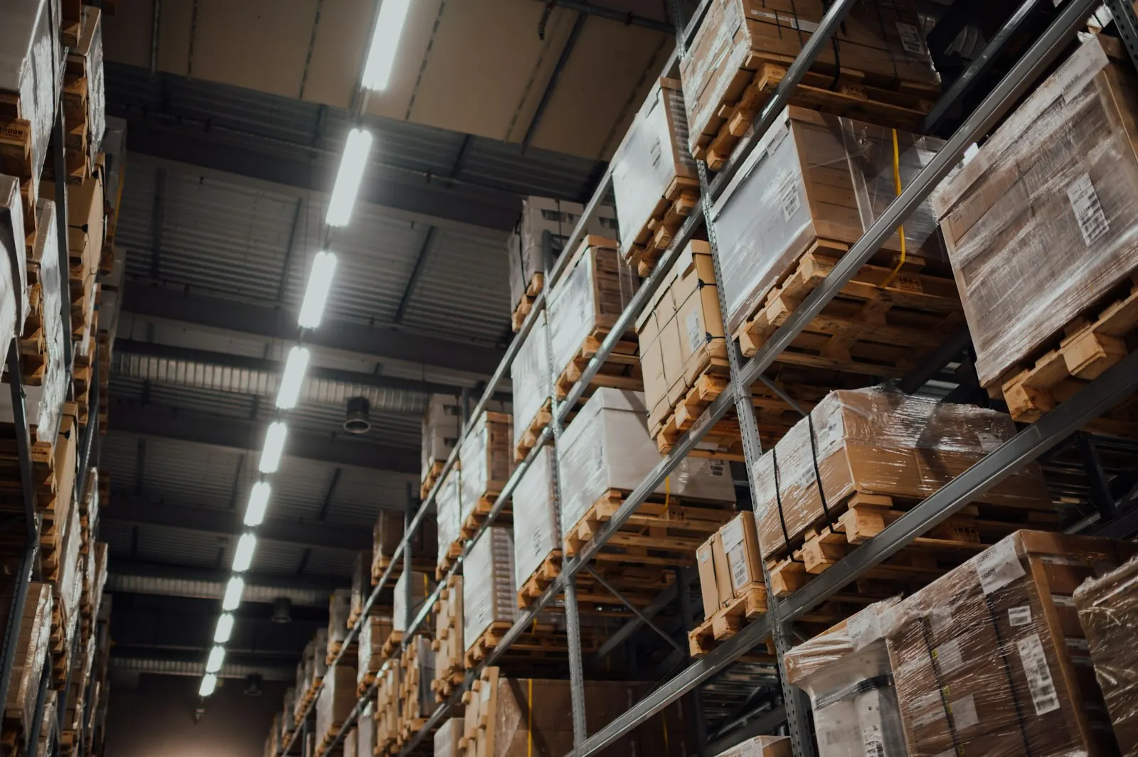 Warehouse racking with organised inventory